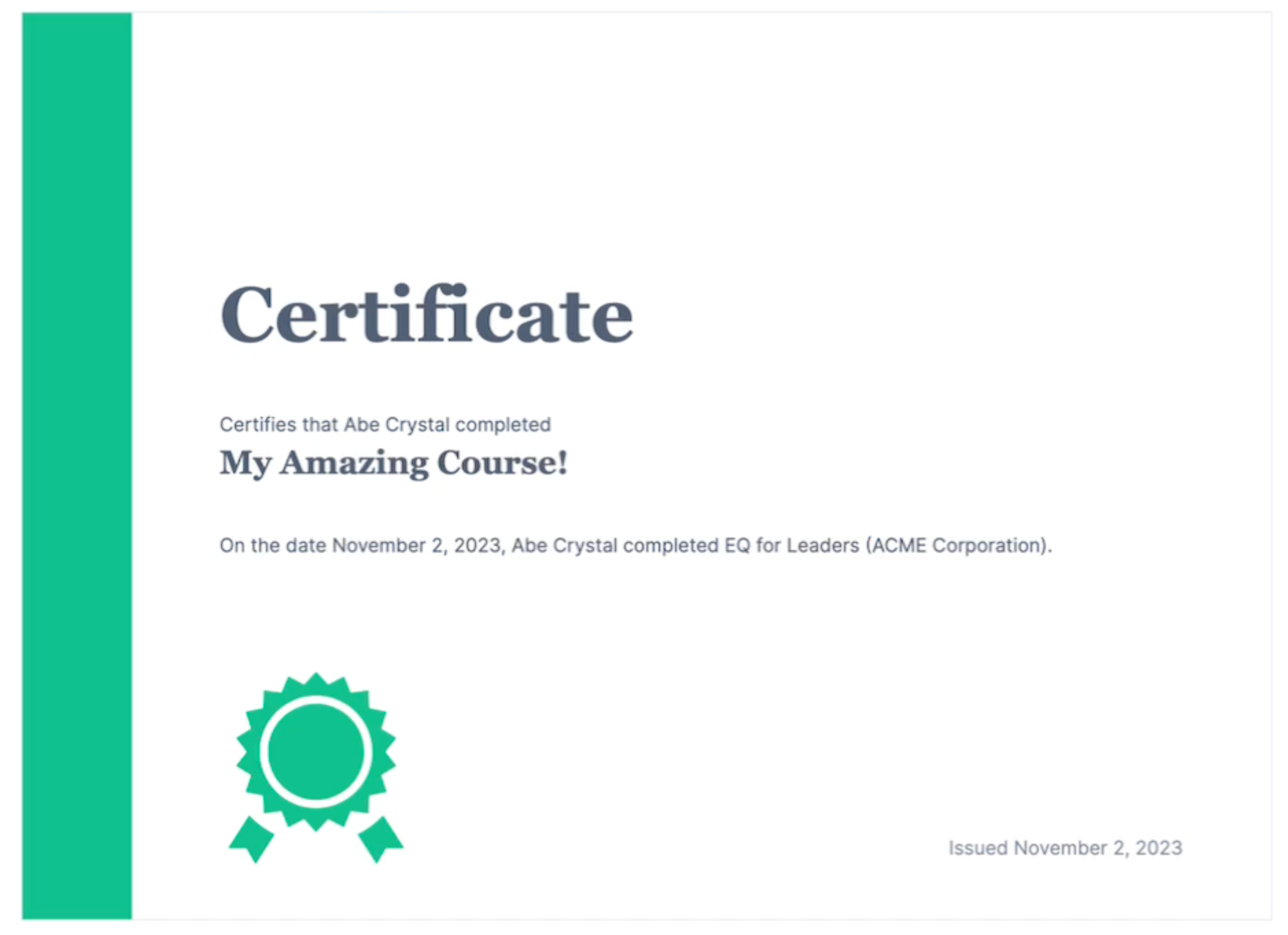 Sample certificate of completion